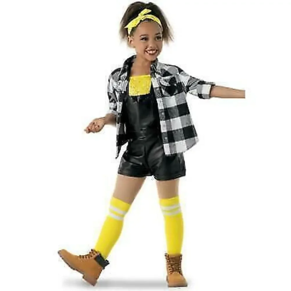 Pre-Owned Dance Costume Weissman 10384 XL Child Yellow Overalls Hip Hop Jazz Se